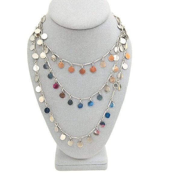 Vintage Vendome Silver Sparkle Round Disk Chain Necklace 52" - Picture 7 of 7